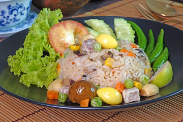 Eight immortals fried rice (or Baxian rice), Fragrance fried rice with chestnut, ginkgo biloba,...