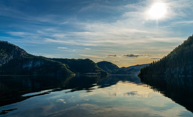 scenic view of fjord in norway against sky