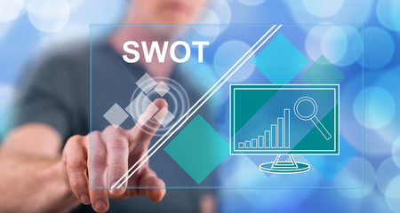 Man touching a swot concept