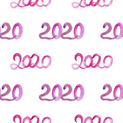   2020 watercolor New Year sign on white background. New Year illustration.