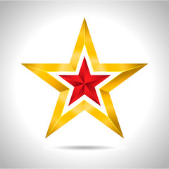 Gold red star vector illustration 3D art symbol christmas