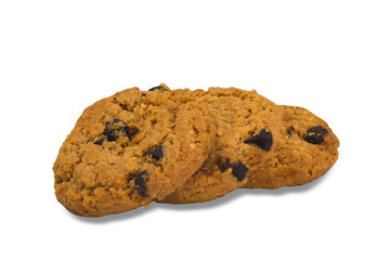 Close-up of Chocolate chip cookies isolated on white background. Clipping path.