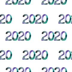   2020 watercolor New Year sign on white background. New Year illustration.