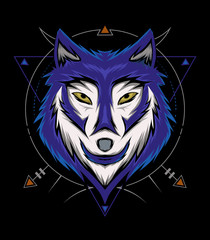 Blue wolf vector illustration, head wolves
