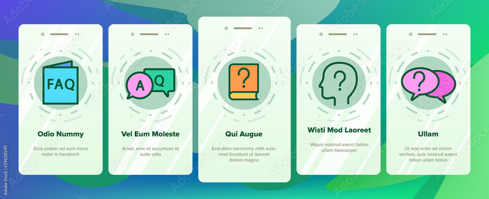 Poster faq frequently asked questions onboarding mobile app page screen vector website and word faq in quot