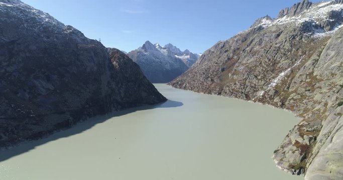 Grimselsee hovering direction Aargletscher - Aerial 4K