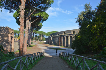 Pompei, Italy, 11/15/2015. The ruins of the ancient Roman city destroyed by the eruption of the Vesuvius volcano.