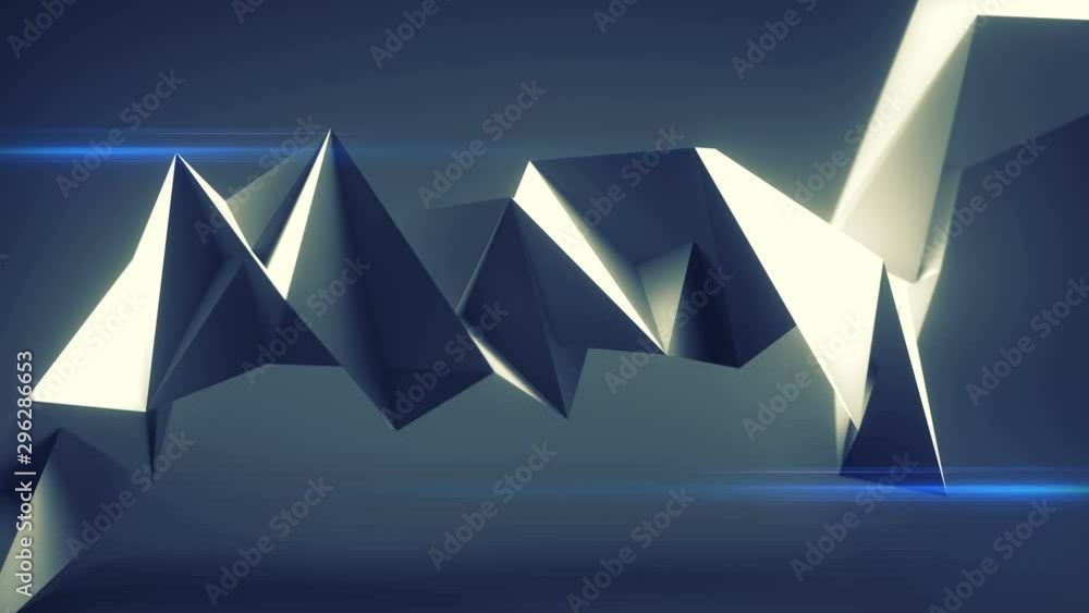 Poster polygonal twisted blue shape. abstract geometric form. seamless loop 3d render animation 4k uhd 3840