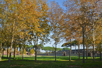 Naklejka premium Pompei, Italy, 11/15/2015. The ruins of the ancient Roman city destroyed by the eruption of the Vesuvius volcano.