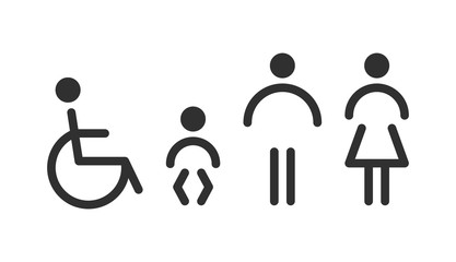 Set of toilet icons - disabled, infant, men, women.