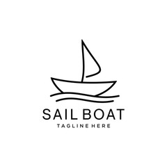 Simple Sailboat dhow ship line art logo design illustration 