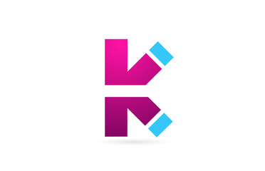 letter K logo alphabet for company logo icon design in pink blue color