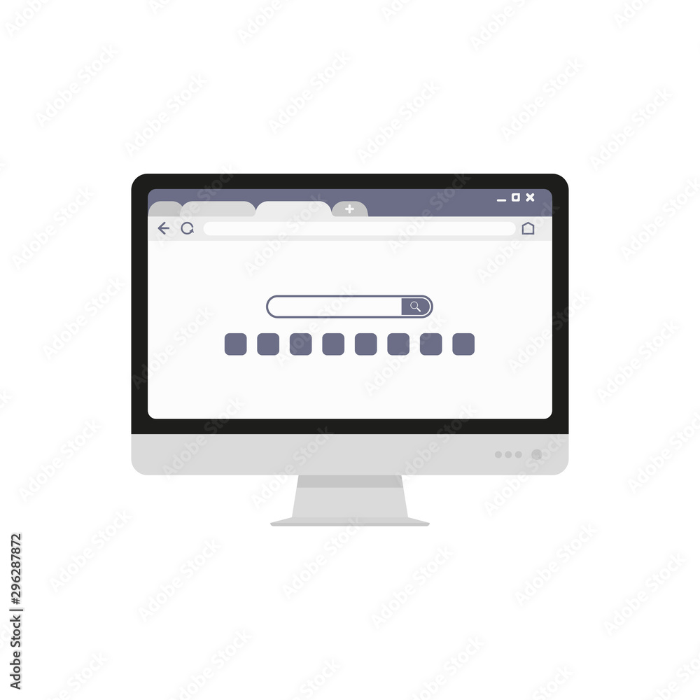 Poster computer monitor with open browser on desktop in flat