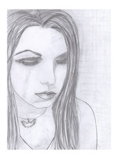 Pencil drawing grey illustration fantasy girl with rose
