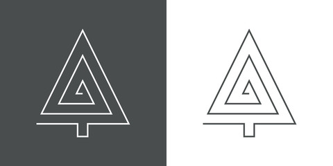 Logotipo con árbol abstracto lineal triangulo concentrico en gris y blanco © teracreonte