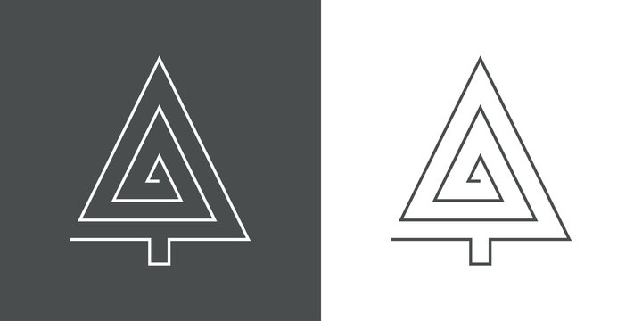 Logotipo con &aacute;rbol abstracto lineal triangulo concentrico en gris y blanco