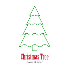Logotipo con texto Christmas Tree con árbol abstracto lineal triangulo y curvas en color verde © teracreonte