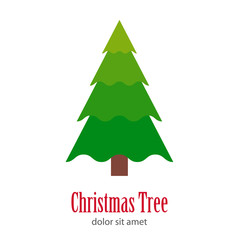 Logotipo con texto Christmas Tree con árbol abstracto triangulo con curvas verde