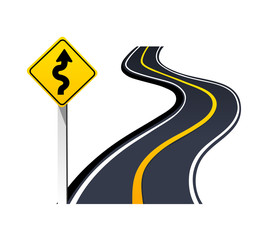 Cruve Traffic Signs and road path concept background vector design