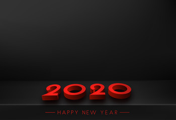 Black 2020 New Year background with 3d red text.