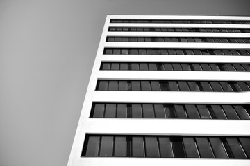 Glass windows of office building. Black and white.