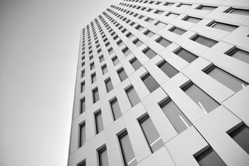 Glass windows of office building. Black and white.