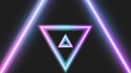 Fototapeta premium Neon background from blue-violet triangles for presentation