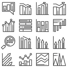 Chart graph line icons set. linear style symbols collection, outline signs pack. vector graphics. Set includes icons as business graph progress, bar chart statistic, increase infographic analysis