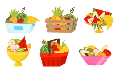 Fruit Basket Wealth Vector Illustrated Set On White Background