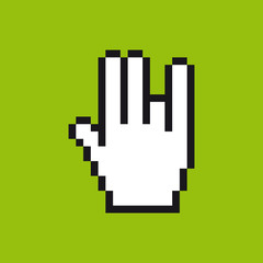 Vector pixel cursor hand icon in gestures. Green background