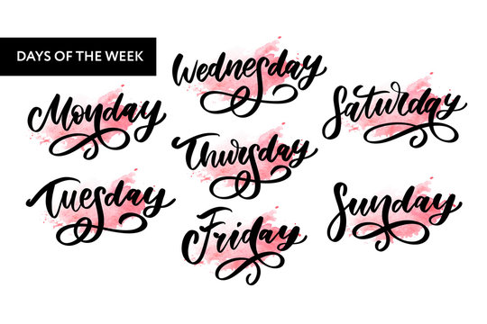 Vector handwritten week days and symbols set. Ink font. Stickers for planner and other. Clipart. Isolated.
