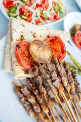 Traditional delicious Turkish foods; skewers cop sis