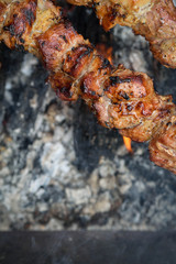Barbecue.Juicy pieces of meat on skewers