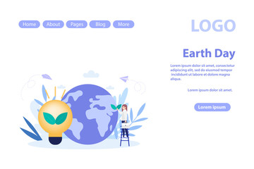 Earth day, save the planet web page.Flat vector illustration isolated on white background. Can use for web banner, infographics, web page.