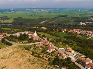 Aerial view of Pianura Padana from panoramic viewpoint of Coniolo Monferrato