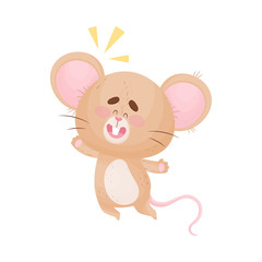 Cartoon mouse joyfully jumped up. Vector illustration.