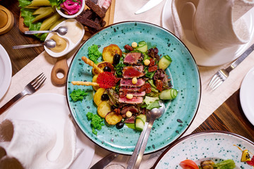 Table setting for a banquet or dinner party.