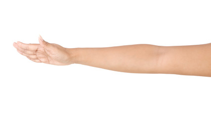 Female asian hand gestures isolated over the white background.