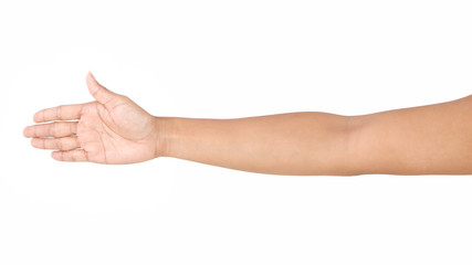 Female asian hand gestures isolated over the white background.