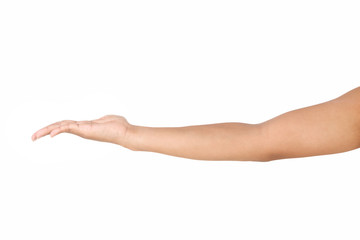 Female asian hand gestures isolated over the white background.