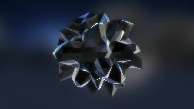 Abstract background with rotating and glowing silver crystal reflecting the environment. Seamless background animation loop.