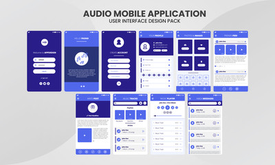 Fototapeta na wymiar Audio Mobile Application - User Interface Design Pack