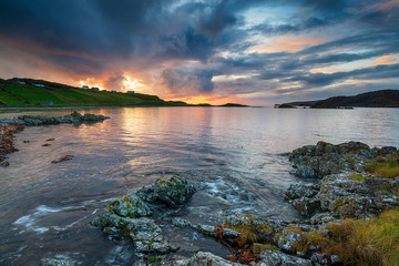 Dramatic sunset sky over the beach at Scourie