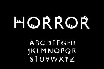 Fototapeta na wymiar Horror hand drawn vector type font in cartoon comic style