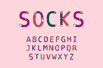 Socks hand drawn vector type font clothing in cartoon comic style