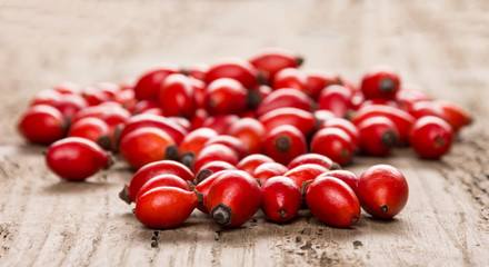 Rose hip on a wooden background