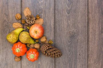 Fruits and vegetables on wooden table