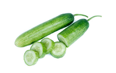 Cucumber and slices isolated over white background