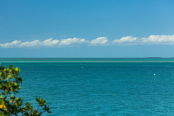 Tropical paradise beach, wide panorama. Ocean line landscape.