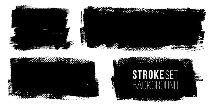 Vector set of hand drawn brush strokes, stains for backdrops. Monochrome design elements set. One color monochrome artistic hand drawn backgrounds.